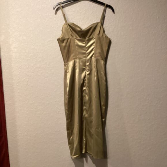 Bella Barnett Olive Green Satin corset Knee length pencil Dress NWT size small - Picture 4 of 12